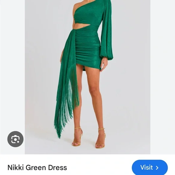 NADINE MERABI | Dresses | Nadine Merabi Green One Shoulder Bodycon Dress  With Bishop Sleeve | Poshmark